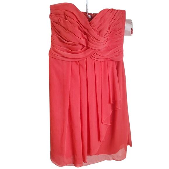 David's Bridal bridesmaid prom dress size 6 coral Chiffon Sweetheart Layered - Picture 7 of 11